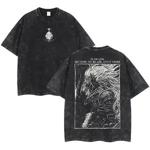Maliketh Elden Ring Double-Printed T-Shirt: Effortless Washed Oversize Unisex Graphic Tee Featuring Epic Game Artwork – Your Go-To Streetwear Essential for Urban Style and Breezy Summer Vibes