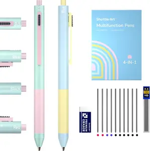 Shuttle Art-4 in 1 Gravity-Activated Multicolor Pen, 2 Pack Retractable Ballpoint Pens with 1.0mm Black Blue Red Ink and 0.5mm Mechanical Pencil, Multifunction Pens Fresh Style Gift Set for Writing School Office Home