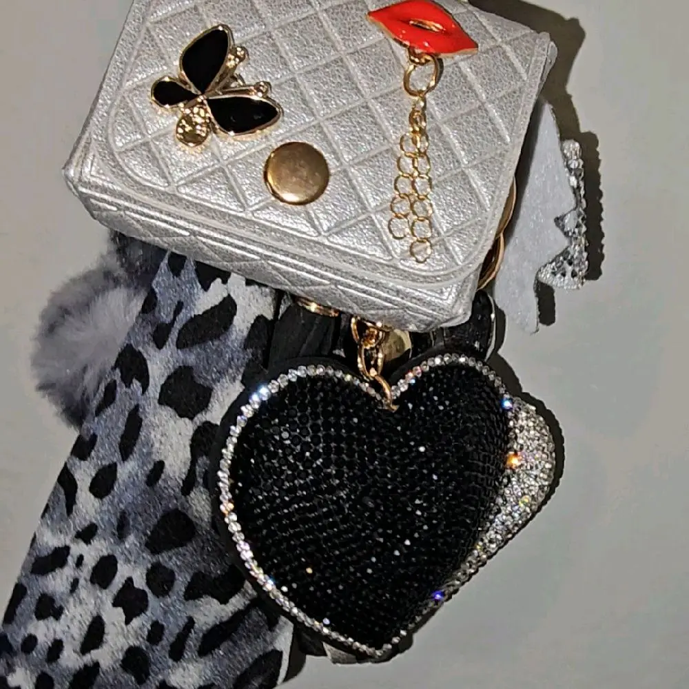 Black and Grey Animal Print Bag Charms Bundle, Cute Love-Themed Accessory for Handbags, Purses
