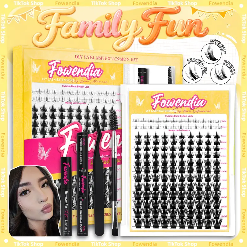 Fowendia California Sunset Wanna Be Freya Manga Lashes Cluster C D Curl DIY Lash Extension Kit and Lash Clusters 8-18mm with Bond Seal and Remover - Ultra-Thin Transparent Bands, Lash Magic Anime False Lash Extension Kit dealsforyoudays