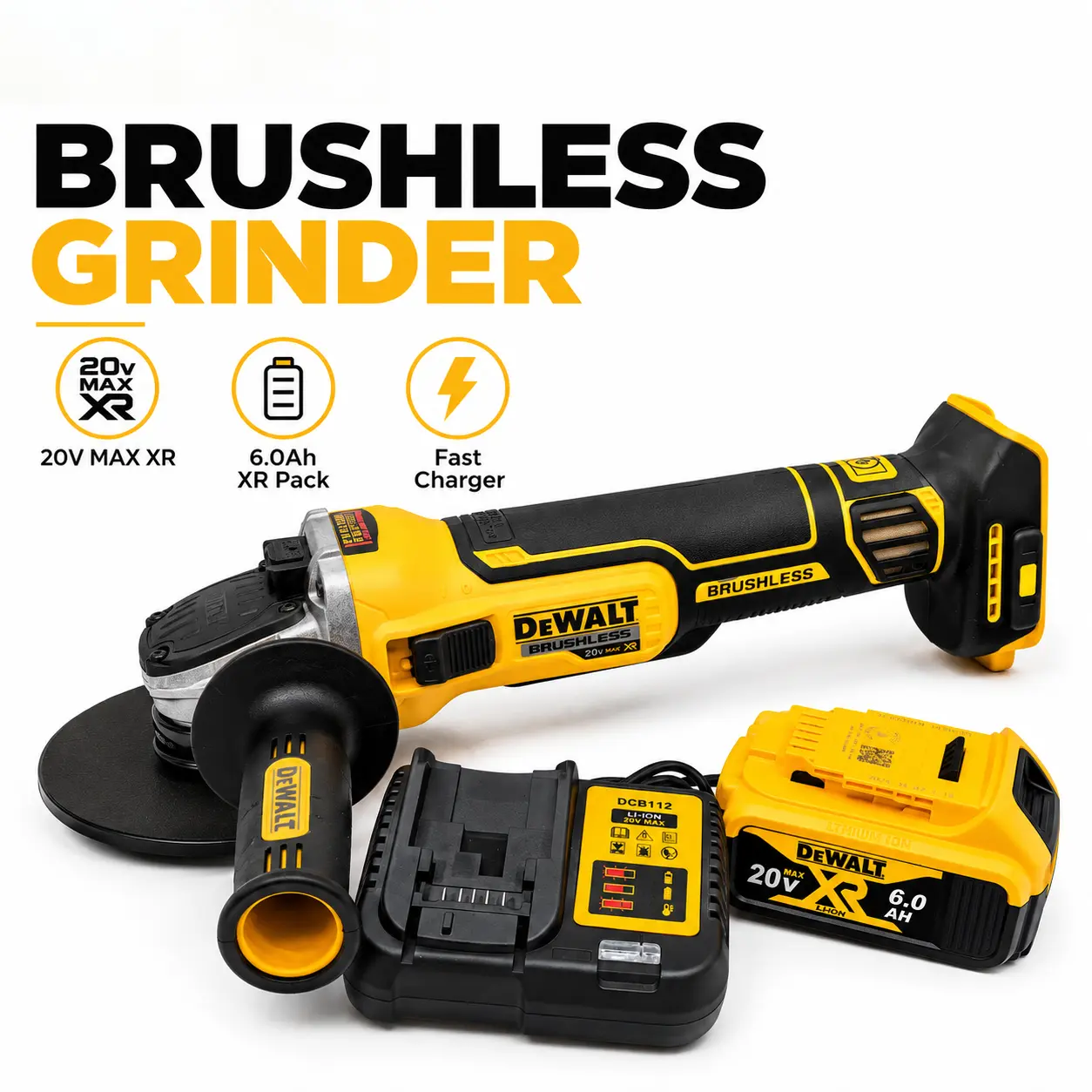 DEWALT DCG405NT 20V Max Brushless Cordless Angle Grinder, 125mm, 9000 RPM, for Cutting, Grinding & Polishing, DIY & Professional Projects