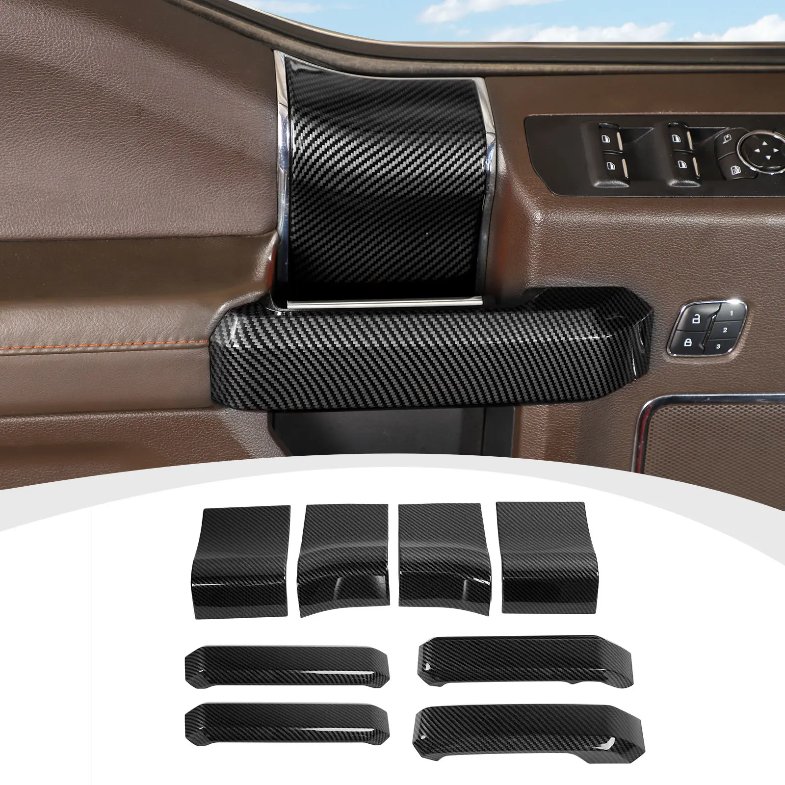 4-Door ABS Interior Handle & Panel Covers, Auto Accessories for 2015-2020 Ford F150, Car Interior Stickers with Carbon Fiber Look, Chrome, Red, Black or Wood Grain Finish, Fit-Ready, Auto Accessories Interior