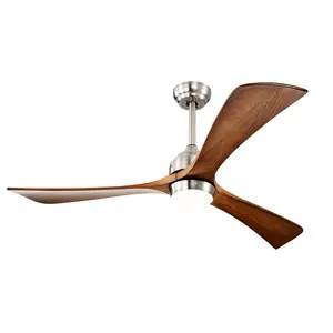 NookNova 52 Inch Wood Blade Nickel Ceiling Fan with LED Light, 6 Speed Reversible Quiet DC Motor Remote Control Retro Outdoor Fan for Porch Garage Shop