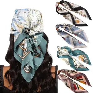 AWAYTR 4PCS/Set 27.5" Fashion Square Silk-Like Head Scarf Neck Scarves for Women Elegant Hair Kerchief Bandanas Headbands Head Wraps Turban Hijab