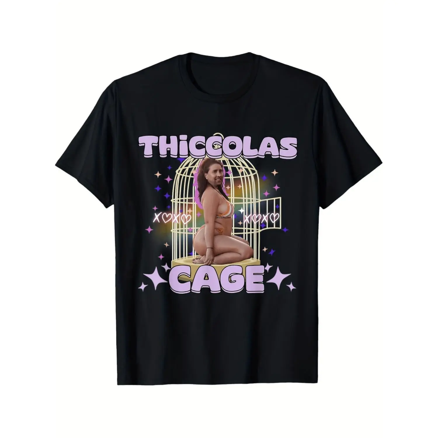 Women's Graphic T-Shirt - Casual Cotton Shortleeve Round Neck Streetwear Top with Nicolas Cage Meme Print, Plus Size, Machine Washable, Shortsleeve, Tshirt