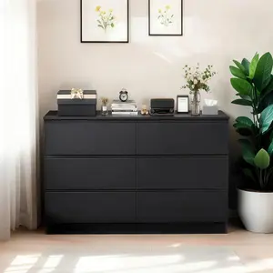 [Bellemave]6 Drawer Black Dresser, Modern Bedroom Dresser with Spacious Countertop, Wood Storage Cabinet with Concealed Handles & 6 Deep Drawers for Bedroom, Living Room, Entryway, 15.7" D x 47.2" W x 30.9" H