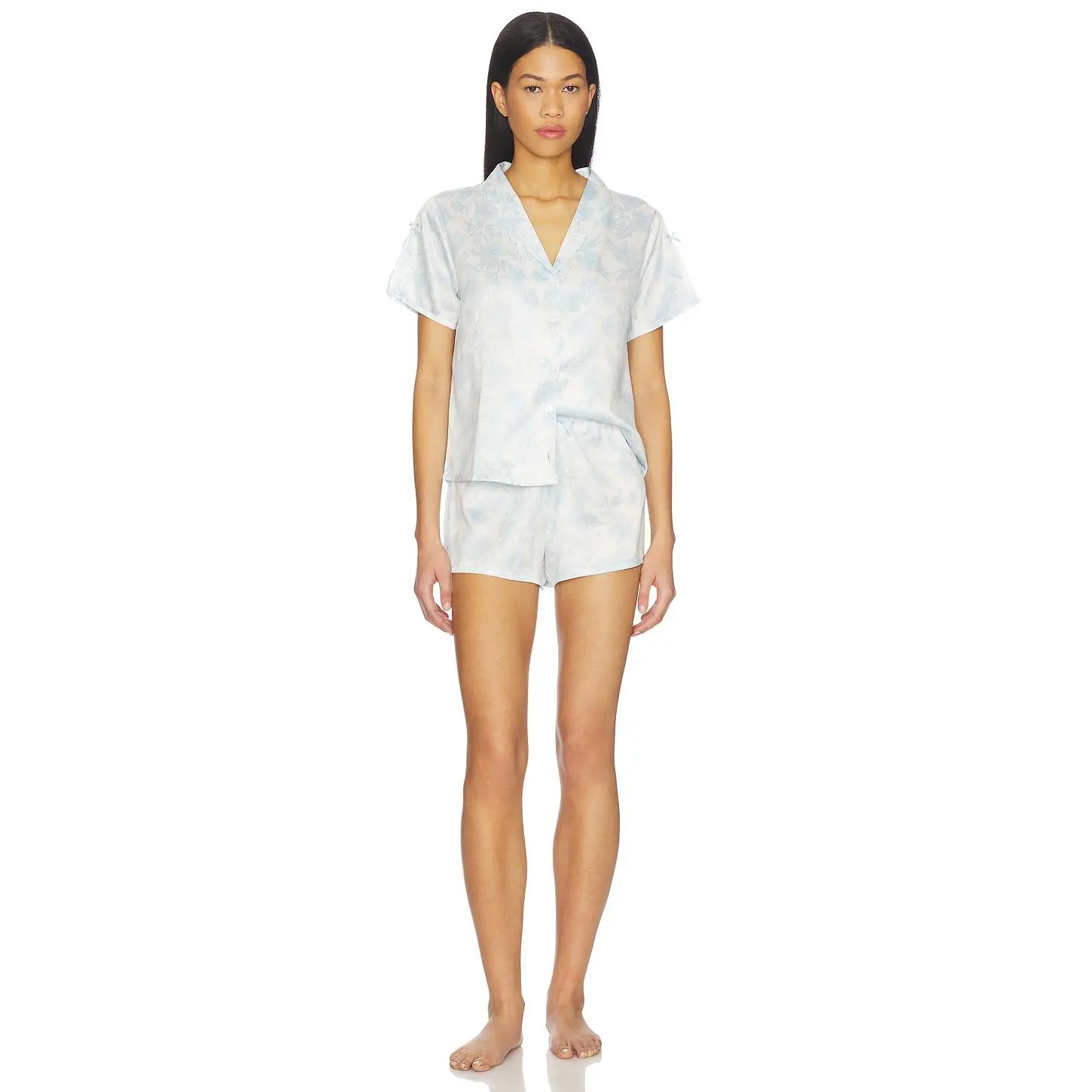 Flora Nikrooz Odessa Charm Shawl Collar Pajama Set With Bows in Blue