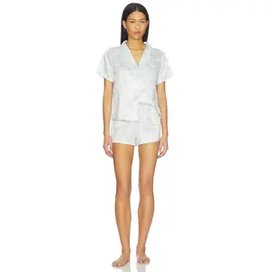 Flora Nikrooz Odessa Charm Shawl Collar Pajama Set With Bows in Blue