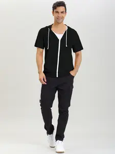 INSPIRE CHIC Men's Short Sleeve Hoodies Solid Color Zip Up Jackets with Hood