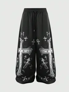 Unisex Y2K Gothic Wide-Leg Sweatpants, Elastic Waist with Drawstring, Multiple Colors, Perfect for Streetwear, Music Festivals, Skate Events