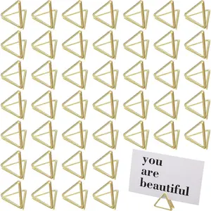 Epakh 100 Pcs Place Card Holder for Table Card Holders for Wedding Triangle Shape Table Number Picture Clips Stand for Centerpiece Anniversary Party (Gold)