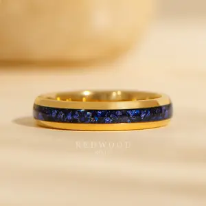 Gold Tungsten Ring With Lab-Grown Sapphire - 4MM