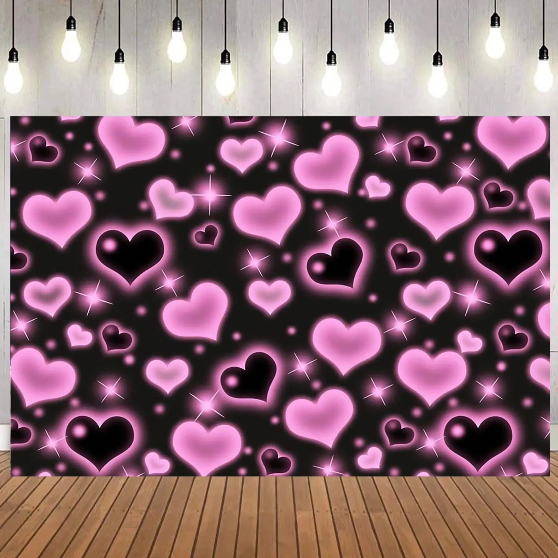 Heart Birthday Banner Pull Flag, Polyester Material, Ideal for Parties, Party Decoration Supplies, Photography Props, Anniversaries, Indoor Outdoor Decor, Backdrop, Shimmer Wall Backdrop