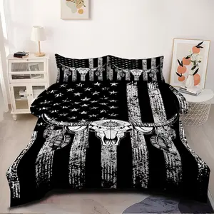 Rustic Cowboy Longhorn Skull Comforter Set, Comfortable Bedding Set, Breathable & Gentle on Skin, Ideal for Guest Bedroom, Boys Room, Hunting Lodge, Holiday Gift, Trendy Wild West‑Style Room Styling
