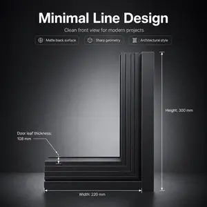 Aluminum entry door corner sample, matte black door frame and door leaf profile samples for custom entrance door projects