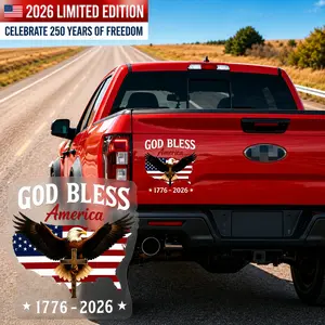 USA 250th Anniversary Car Decal 1776-2026, God Bless America Bald Eagle Cross Flag Vinyl Sticker, Waterproof Patriotic Window Decal for Cars, Trucks, RVs & Laptops, 6/8/12 in Veteran Gift