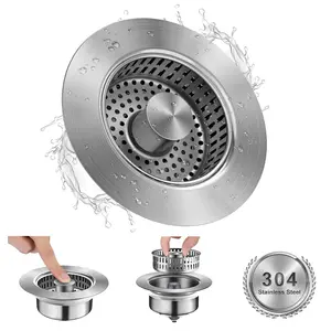 3-in-1 Kitchen Sink Drain Strainer & Stopper, Stainless Steel Pop-Up Stopper & Anti-Clogging Basket Strainer, Fits Standard 3.5-Inch Sink