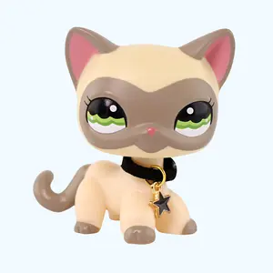 Rare Old Original Siamese Cat Masked Cream Grey #1116 Action Figure Toy Stand for Kids Adorable Collectible Pet Shop Animal Christmas Birthday Gift Tiny Cute Room Decor Viral Holiday Present Festive