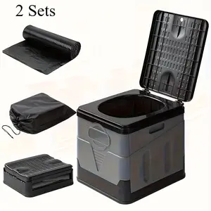 Portable folding toilet with lid - ideal for camping, boating, and outdoor travel emergencies - includes garbage bags and storage bag - no electricity required - space-saving design for cars, trucks, and RVs - durable plastic material