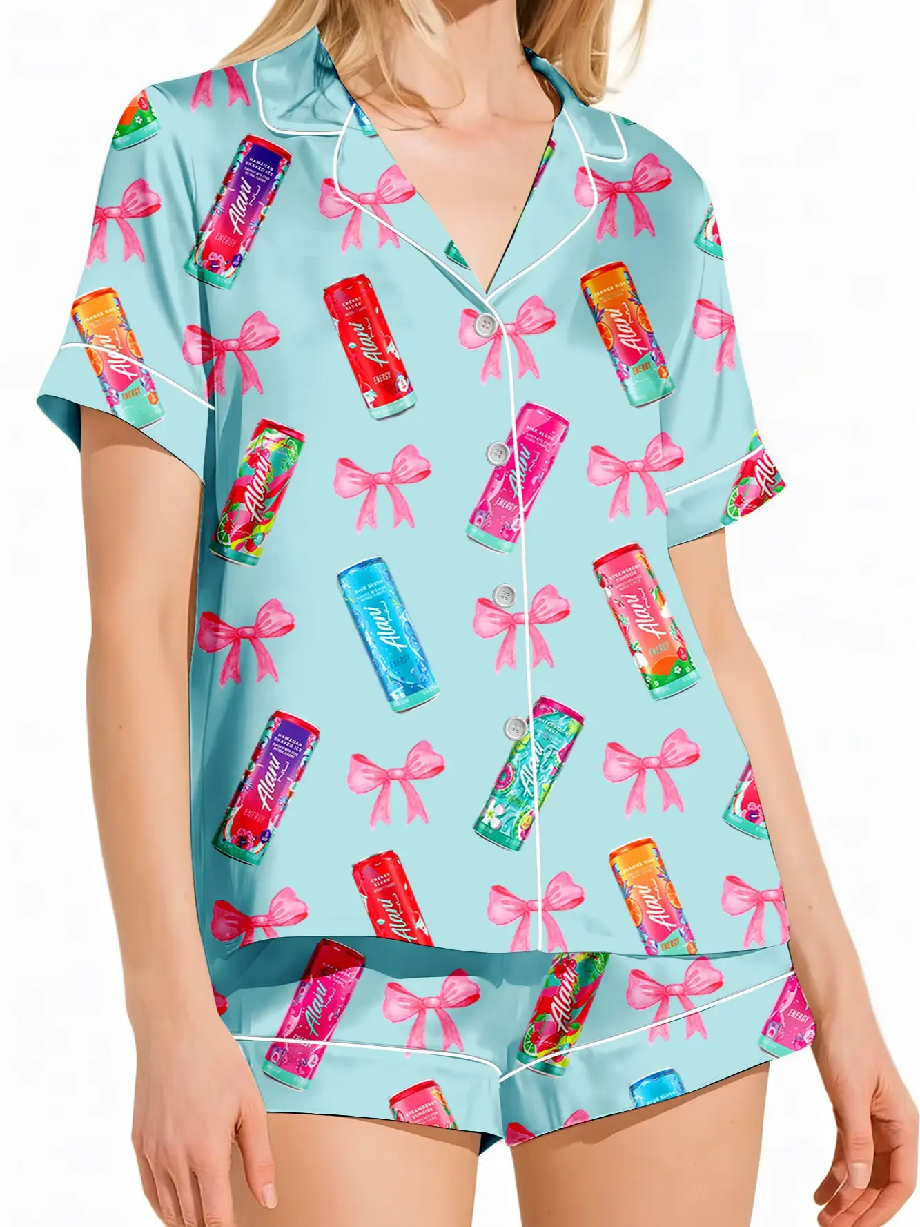 Alani Pajamas Set, Alani Energy Drink Sleepwear, Satin Loungewear For Women, Alani Lover Gift For Her