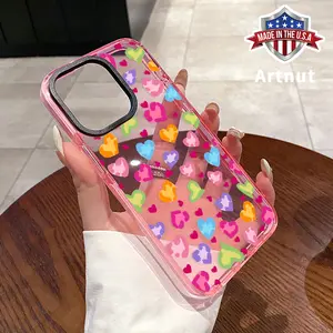 Phone Case for iPhone 16 Plus 15 Pro Max 14 13 12 11 Colorful Love Pattern Non-Yellowing Shockproof Soft Silicone Transparent Cover