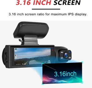 Front & Inside Dashcams for Cars, Front Rear Dashcam, Car Dashboard Camera, Video Dashcam, CarDashcam with 32GB Card, Wide Angle Driving Recorder with IR Night Vision, 3.16 Inch IPS Screen HD Camera with Dual Lens,