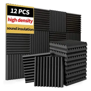 12pcs 30x30cm Soundproof Sponge, Wedge Design Reduces Echo, Ideal for Home Theater, Internet Cafe, Recording Studio