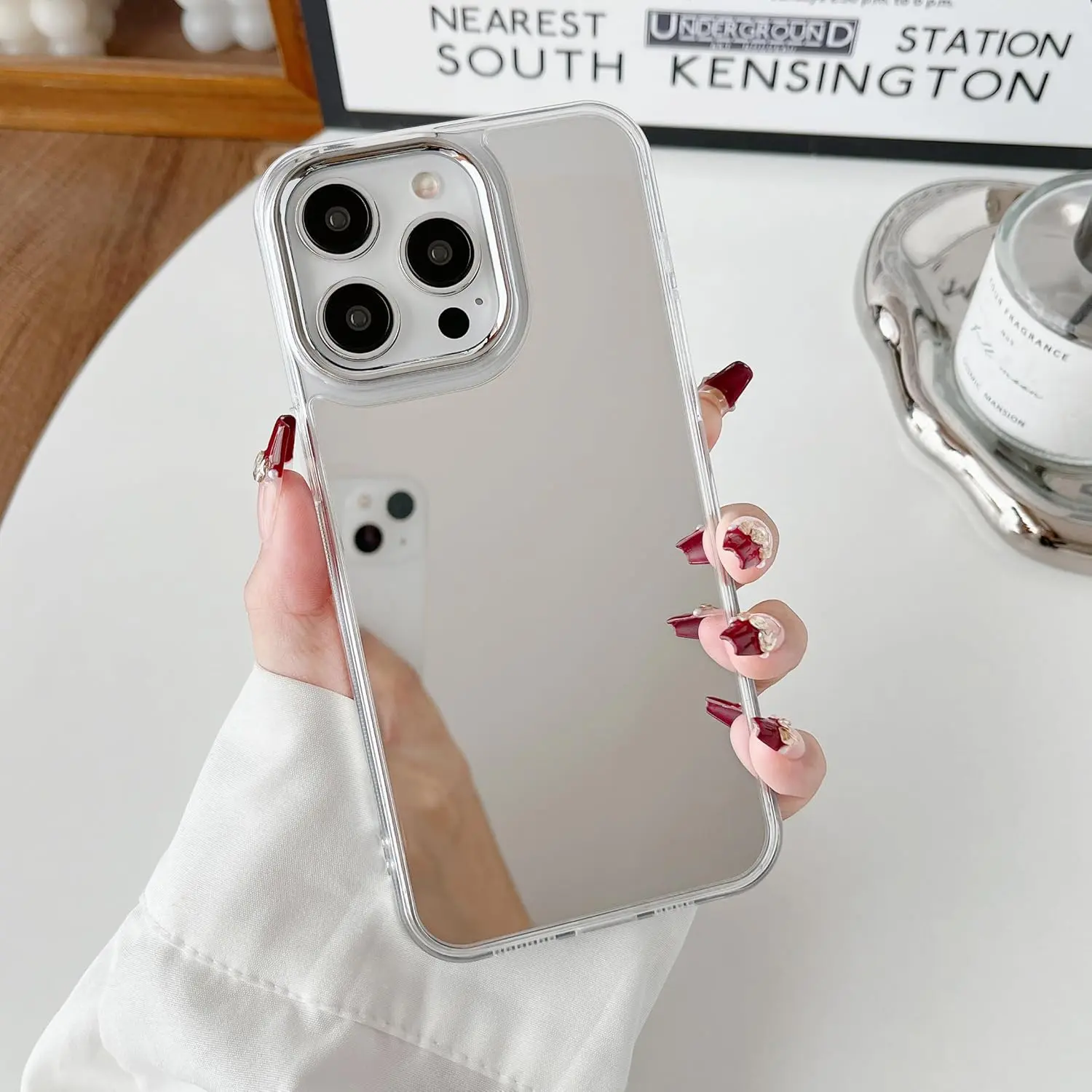 Phone Case for iPhone 17 Pro Max 16 15 14 13 12 11 Pro Max Plus Mirror for Girls Women Makeup, Cute Glossy Hard Back+Clear Soft TPU Bumper Slim Fit Anti-Drop Shockproof Protective Case for iPhone 17 Pro Max