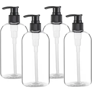 Empty Plastic Pump Bottles Dispenser 4 Pack 16oz/500ml Portable Clear  Cylinder Shampoo Lotion Hand Pump Bottle Durable Refillable Containers