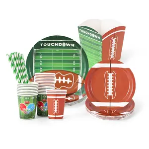125PCS Football Disposable Tableware Set | Super Bowl Party Paper Plates Cups Supplies