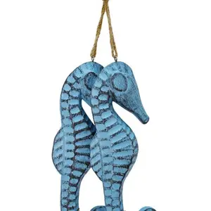 Wood Sea Horse Wall Hanging Decor Nautical Sea Shore Ocean Beach Decoration Set of 2 Gift Hand Wooden Decorative Door Lightweight Room Sculpture