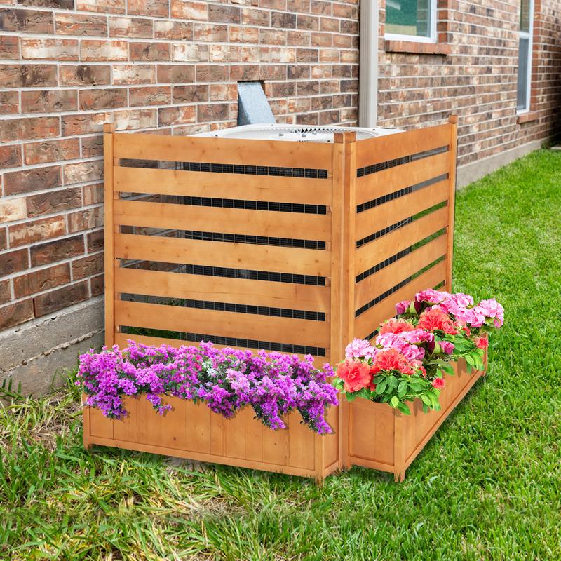 Lilypelle Air Conditioner Fence Outdoor Freestanding Wood Privacy Screen with Planter Box for Trash Can Pool Equipment Enclosure, No-Dig Kit