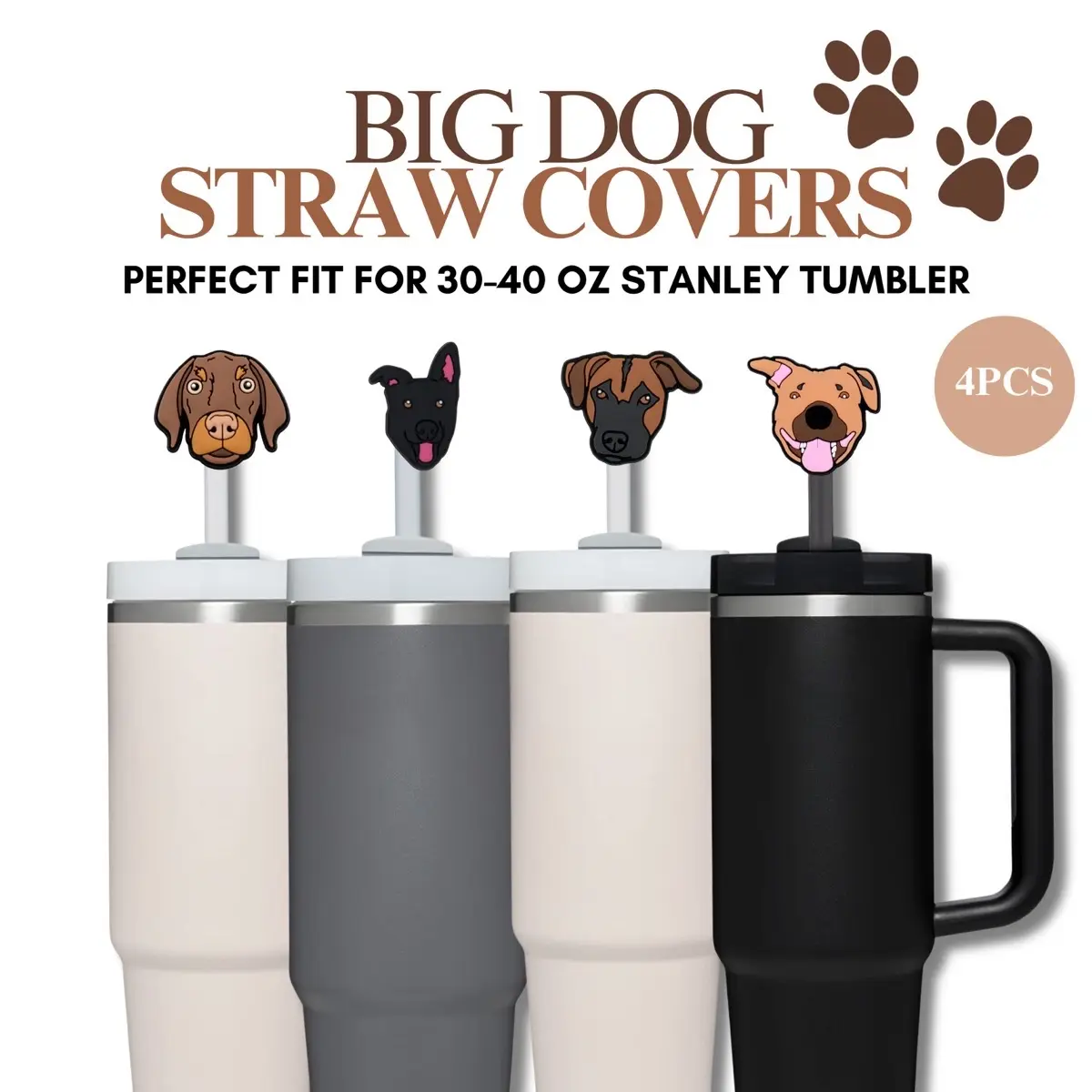 Straw Cover, Dog Straw Topper,  Dog Straw Cover, Straw Cover 40oz Tumbler, Cat Straw Cover, Cute Tumblers, Stanley Accessories Drinkware