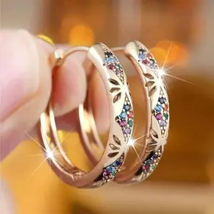 Sicbumi Retro Statement Hoop Earrings for Women, Zircon Studded Copper Trendy Jewelry, Mother's Day Gift, Ear Hoops