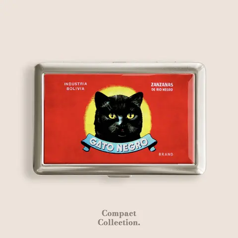 Vintage Stainless Steel Rectangle Argentina Gato Negro Black Cat Cigarette Box - 100s Size Metal Blunt Holder, 4in x 2.67in x 0.67in Heavy Duty Organizer, Business Card Holder, Button Wallet, Dripping Epoxy Resin Pattern Great Gift for Men, Women, Friends