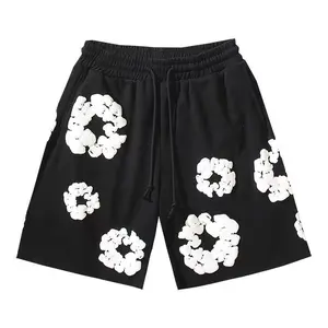 Denim Tears New Kapok Foam Print Casual Sports Short Sleeve Pullover T-Shirt & Sports Shorts / Beach Shorts | Unisex Euro-American Trendy Hoodie, Comfortable and Versatile | Couple Style