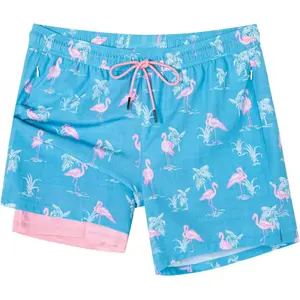 Mens Swim Trunks with Compression Liner Swimming Trunks 5 Inch Bathing Suit Zipper Pockets Quick Dry Swim Shorts