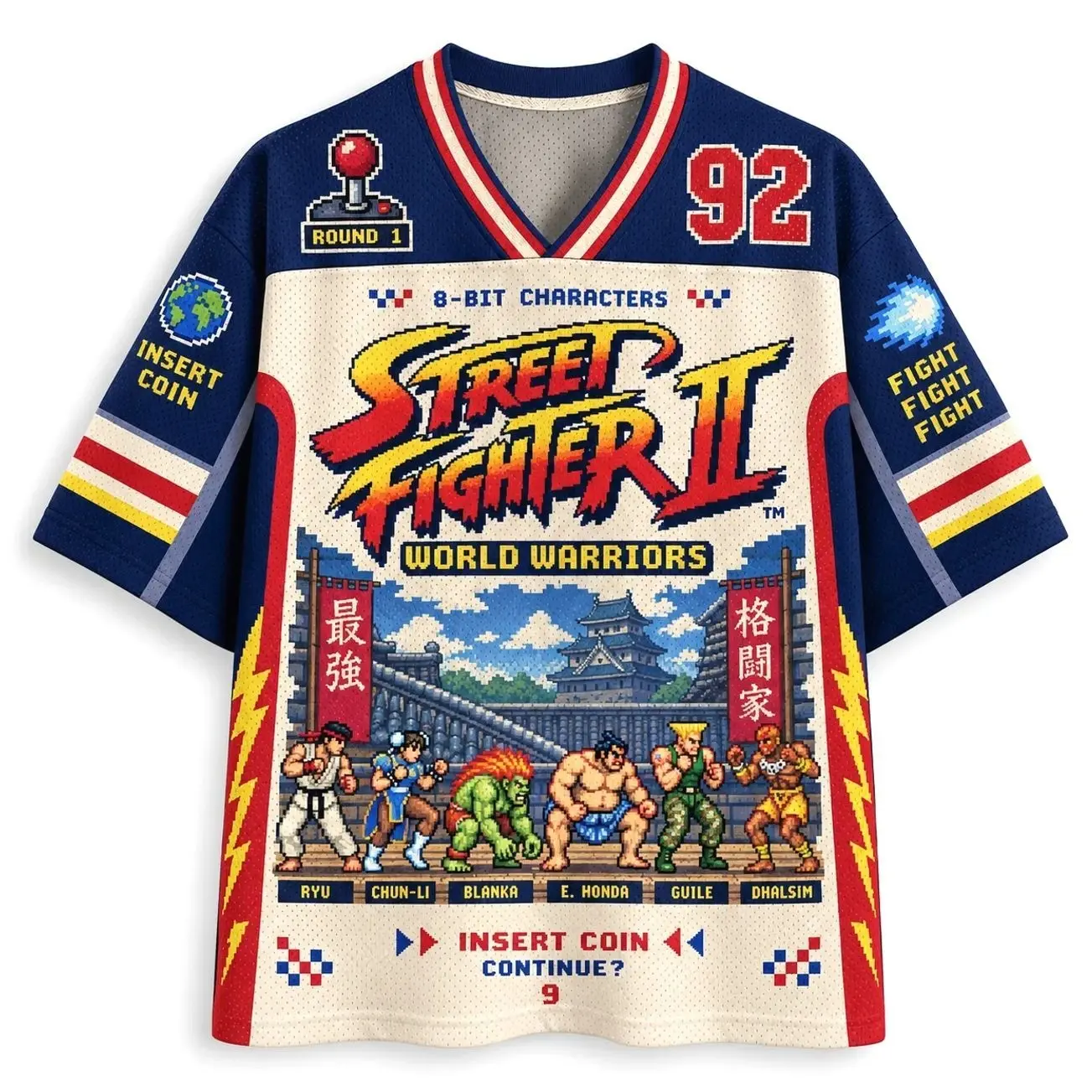 Street Fighter II 92 World Warriors Retro 8-Bit Pixel Jersey Shirts 47G
