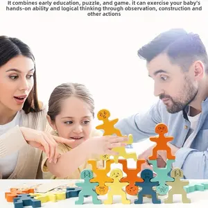 Wooden Balance Stack Game Set, Includes 10 Cards & 18 Figures, Fun Educational Toy for Kids, Enhances Motor Skills & Creativity