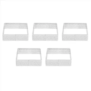 5-Pack Stainless Steel Perforated (Holes) Tart Rings - Smooth Classic Bakeware, Square & Circular Tartlet Molds for French Pastry Oven Baking, Household Baking Tool
