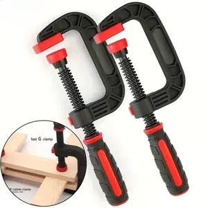 Woodworking Clamps with Secure Clamping - Reinforced Plastic & Nylon Construction, Non-Slip Ergonomic Red Grips, Heavy-Duty Carbon Steel for Furniture Dolly, Residential Door Use
