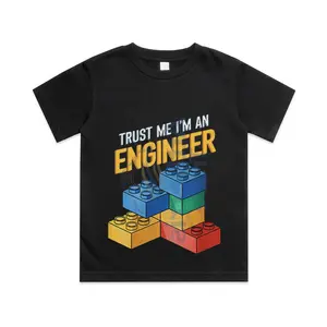 I'm an Engineer Kids Brick Builder Bricks Building Blocks Cotton T-shirt, Graphic Print Round Neck Short Sleeve Casual Tee for Boys Girls