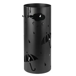 Garvee Modern Black Metal Umbrella Stand – Hollow Raindrop Design with Removable Drip Tray, Stylish Entryway Storage Rack for Umbrellas, Canes & Walking Sticks – Space-Saving Floor Organizer for Home, Office, Apartment, Hotel Lobby – Durable, Decorative