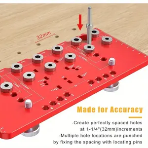 A Combined Jig for Shelf Pins and Hinges, Featuring A 1/4 Inch and 5Mm Drilling Guide, with A  Clamping Mechanism for Shelves and Cabinet Hardware,Opening Locator Cabinet Hinge Punching Locator Panel Pin