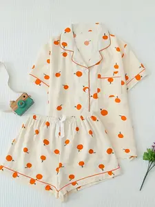 Valentine's Day Women's Pajama Set, Comfortable Cute Fitted Elastic Collared Shirt and Pants Two-Piece Sleepwear Loungewear, Short Sleeve Fall Winter