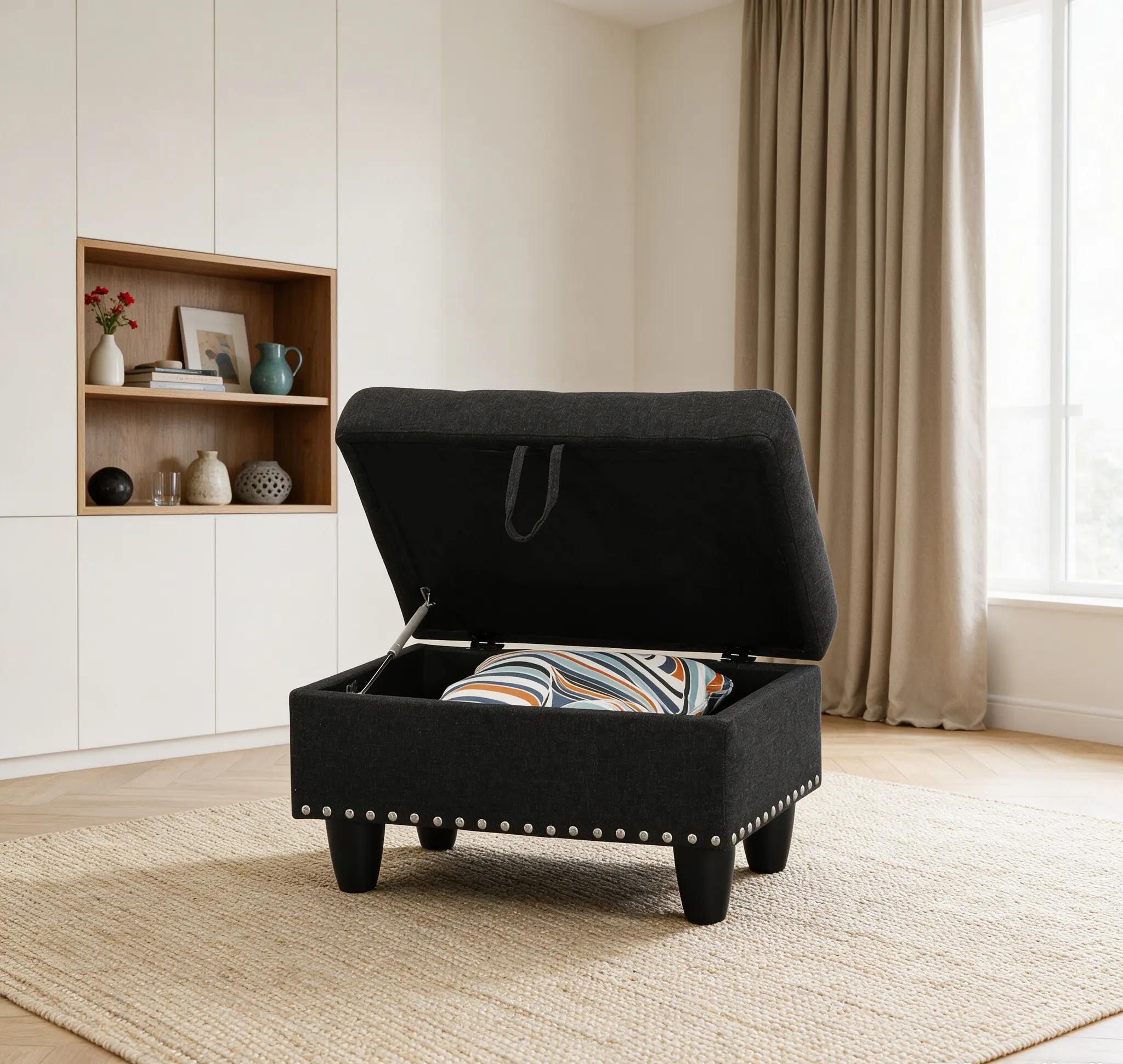 Storage Ottoman Bench with Hidden Storage, Upholstered Entryway Organizer with Button Tufted Design, Multi-Use Storage Bench for Blankets, Pillows, Shoes, Toys & Living Room Bedroom