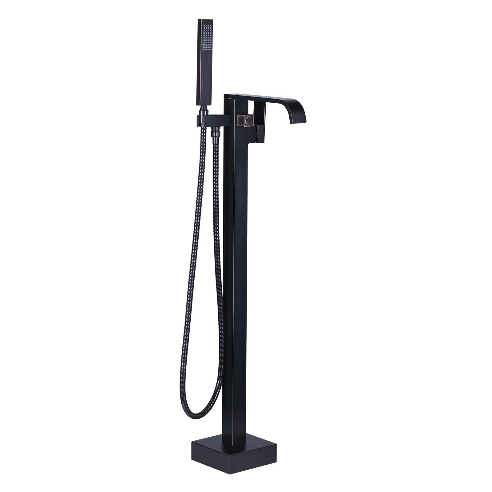 WOWOW Vintage Solid Brass Waterfall Bathroom Faucet - Single-Handle Clawfoot Tub Faucet with Clawfoot Base, Handheld Shower, Oil Rubbed Bronze Finish, Waterfall Faucet