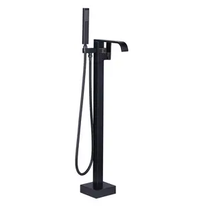 WOWOW Vintage Solid Brass Waterfall Bathroom Faucet - Single-Handle Clawfoot Tub Faucet with Clawfoot Base, Handheld Shower, Oil Rubbed Bronze Finish, Waterfall Faucet
