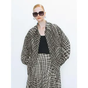 URBAN REVIVO 2026 Spring Women's Plaid Long-Sleeve Shirt - Thin Casual Polyester Clothes, Pockets, Premium Blouse (UWJ250038)