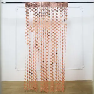 Rose Gold Heart Chain Foil Fringe Curtain Party Backdrop, Metallic Rose Gold Tinsel Streamer Party Decor - Door Window Foil Curtain 3ftx6.5ft